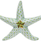 The Herend Miniature Starfish is a hand painted porcelain figurine with a green and white scale pattern and a gold center accent.