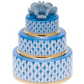 Herend Wedding Cake: a three-tiered round ceramic box featuring blue and white patterns, gold trim, and a blue flower on top, inspired by Herend porcelain with elegant hand-painted designs.