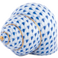 The Periwinkle Shell by Herend features a blue fish scale pattern with gold accents on white porcelain, highlighting Herend's exquisite hand-painted artistry.