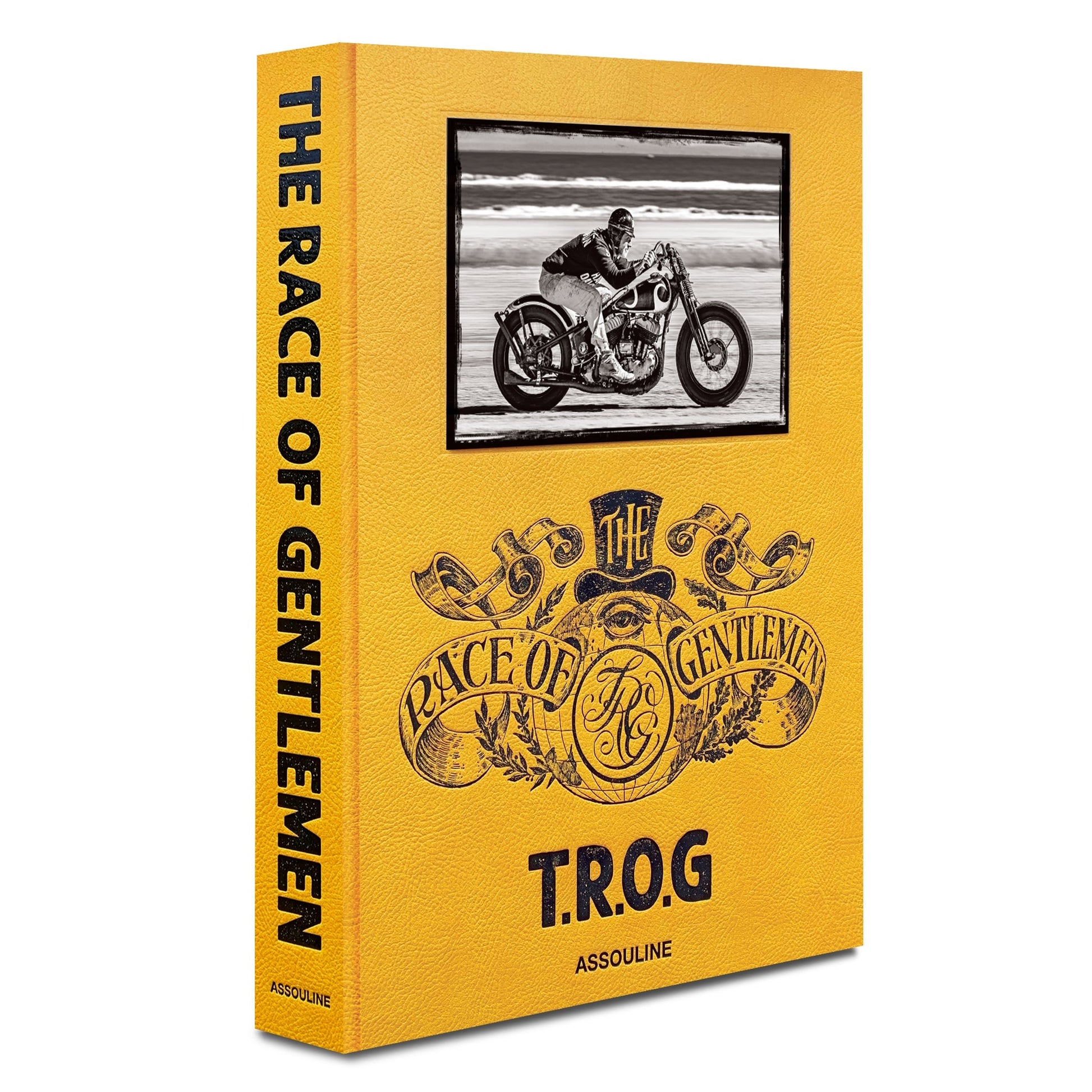 A book titled "The Race of Gentlemen" by Assouline, with a vintage cars racing image on its cover, strongly reflecting American hot rod culture.