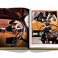 An open book displaying two photos on a spread, with the left side showing a man driving a vintage car emblematic of American hot rod culture, and the right side featuring a person riding a classic motorcycle from The Race of Gentlemen by Assouline.