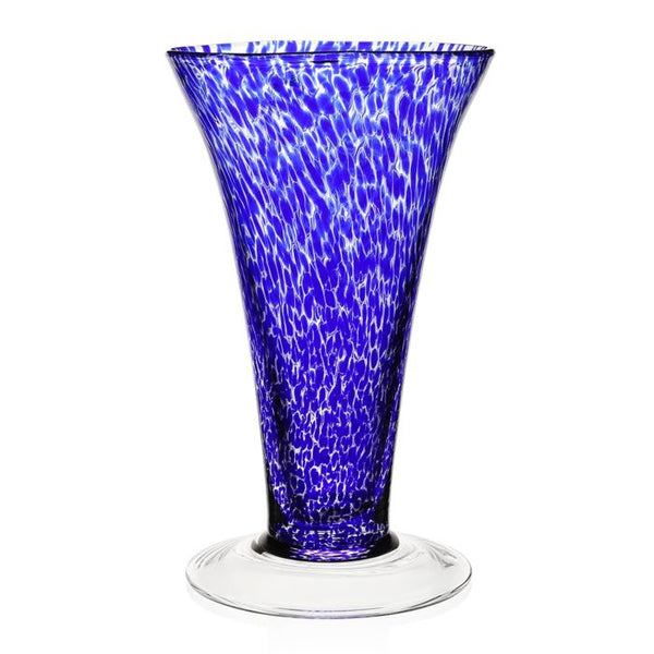 A William Yeoward Crystal Vanessa Vase, Blue, 11” on a white background.