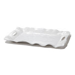 Beatriz Ball's Vida Havana Melamine Rectangle Tray with Handles features wavy edges, cut-out side handles, and a durable white melamine finish, shown on a plain white background.