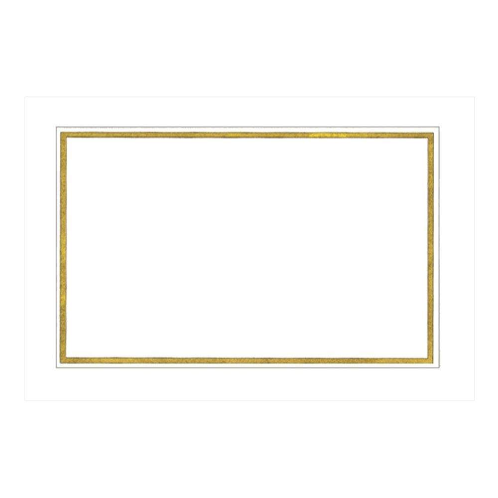 Caspari White with Gold Border Place Cards feature a blank white rectangle bordered by a thin gold line, made from high-quality cardstock—perfect for elegant event seating.