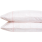 Stacked one atop the other, two white pillows from the John Robshaw Poseti Lotus Sheet Set feature subtle patterned texture with pink decorative stitching, crafted from organic percale cotton.