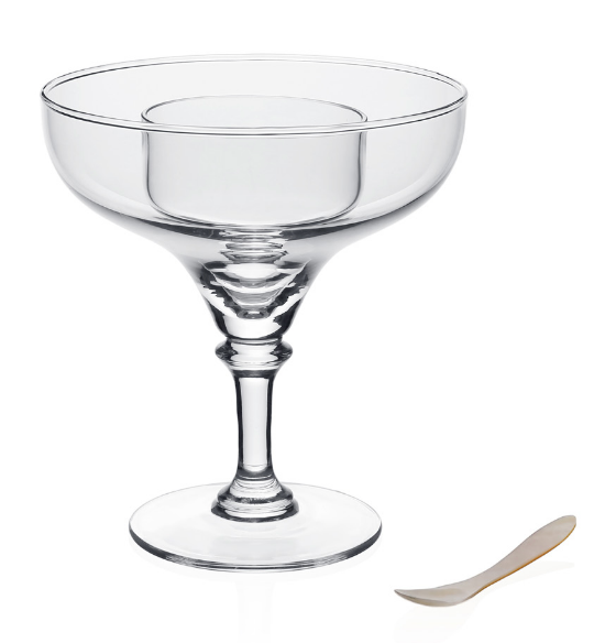 A William Yeoward Crystal Sasha Seafood/Caviar Server is placed beside a small spoon.