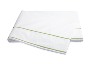 Matouk Ansonia Bedding Collection, Leaf folded towel with a green accent line on a white background, made of OEKO-TEX Standard 100 certified Egyptian cotton percale.