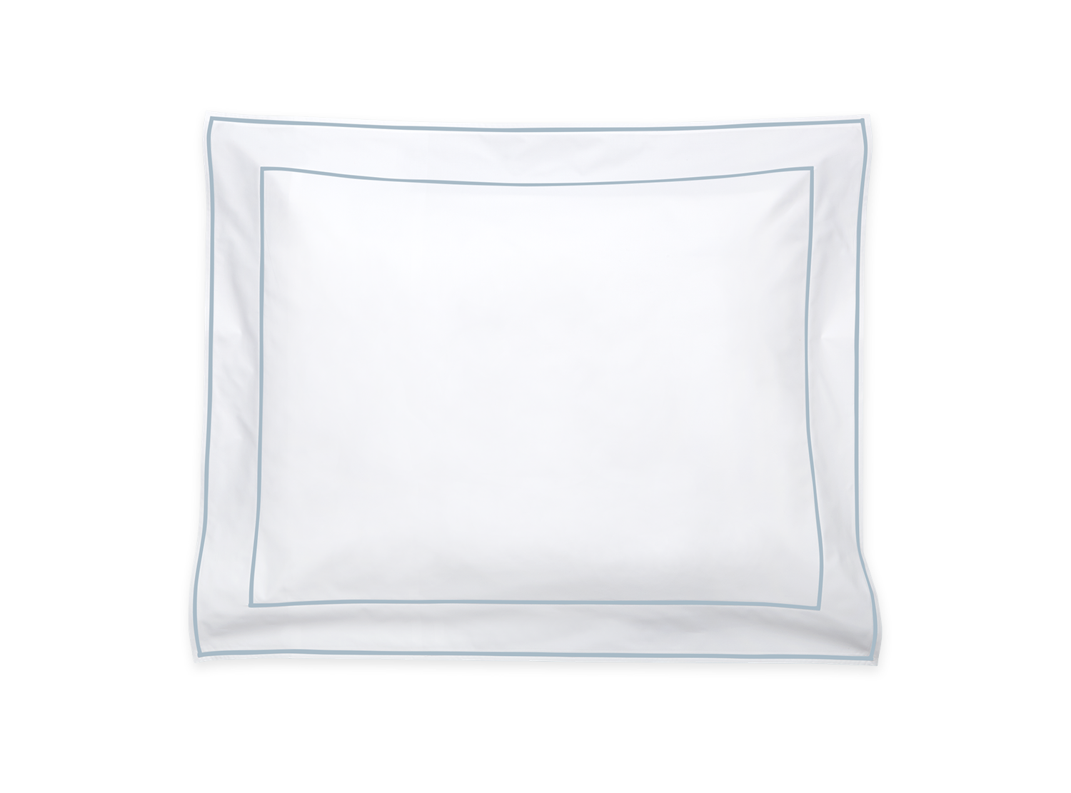 The Matouk Ansonia Bedding Collection Blue features a white square pillow with a thin light blue border, crafted from soft Egyptian cotton and displayed on a plain white background.