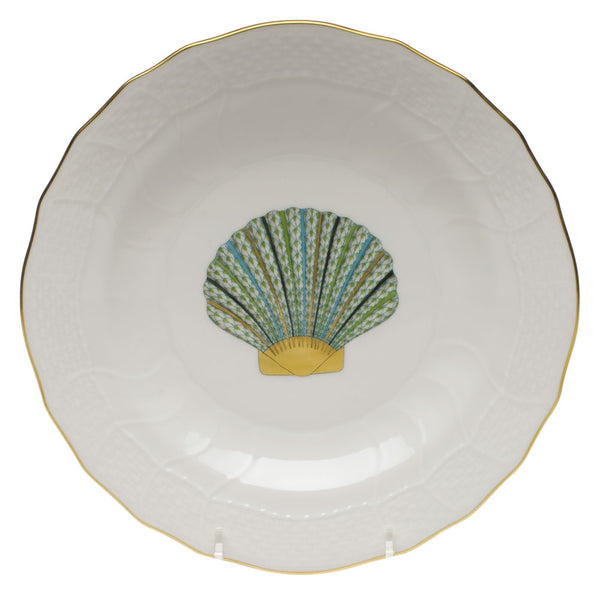 Herend Aquatic Dessert Plate, Green Scallop Shell