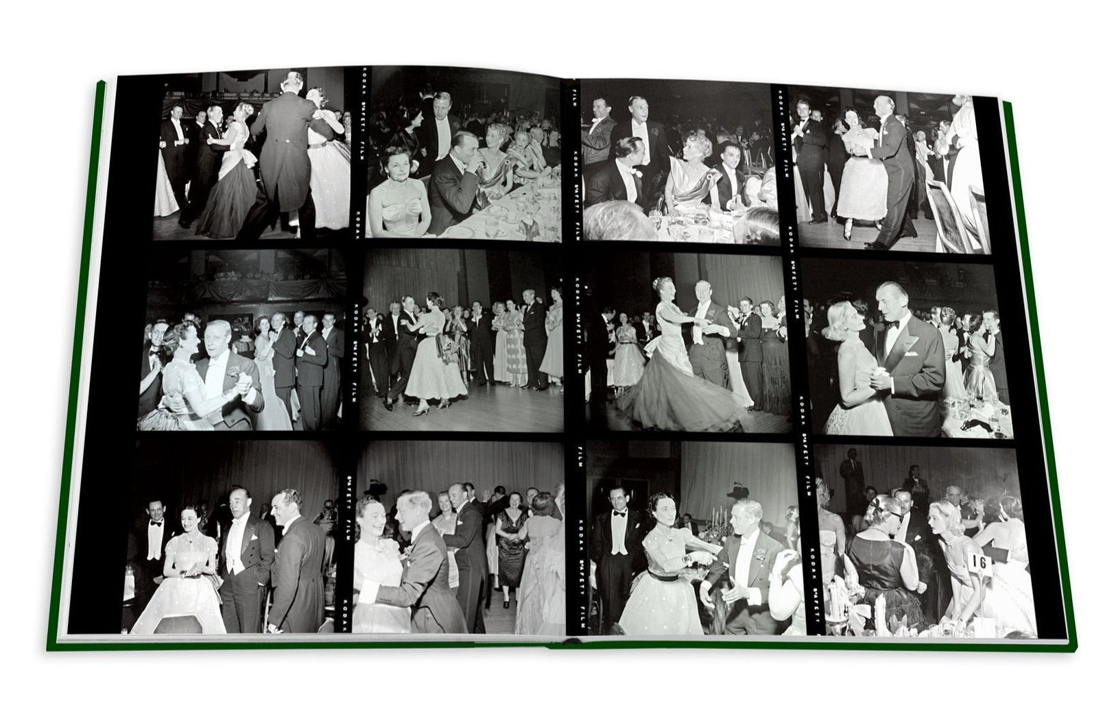 The black and white contact sheet captures the elegance and historic grandeur of a ballroom event, reminiscent of Art Deco Paris. It evokes the opulence found in "Legendary Costume Balls of the Twentieth Century" by Assouline.