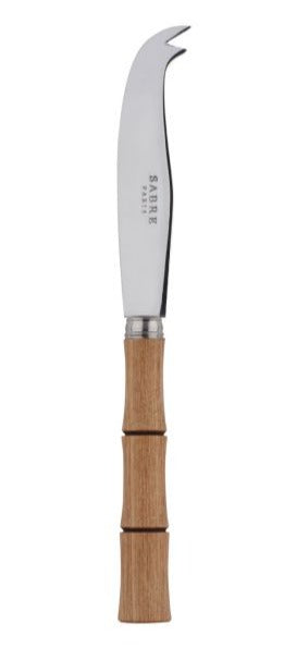 The Sabre Bamboo Cheese Knife, Small, showcases a curved stainless steel blade ideal for slicing soft cheeses, combined with a beautifully crafted bamboo handle.