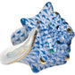 The Herend Small Conch Shell is a porcelain figurine hand painted in blue, white, and gold, featuring an iridescent inner surface perfect for display and artistic appreciation.