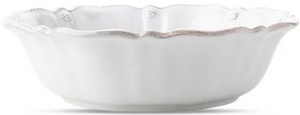 The Juliska Berry & Thread Whitewash 10" Serving Bowl features a scalloped, subtly textured rim in white ceramic stoneware, shown against a white background.