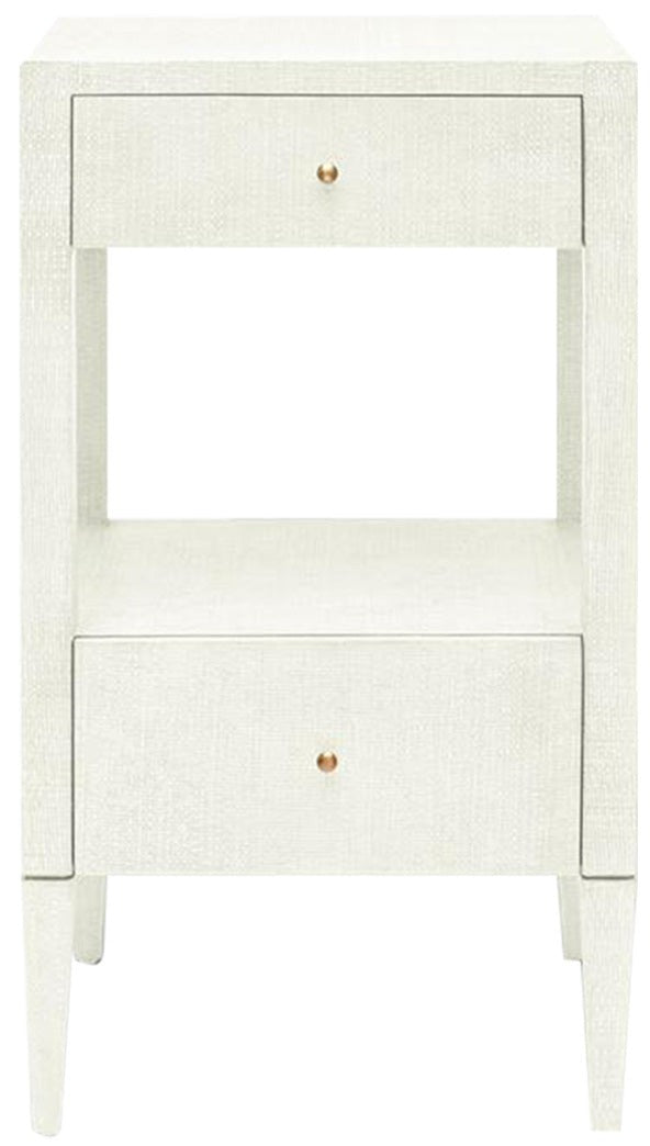 The Made Goods Conrad nightstand features two drawers and a sleek white finish that will illuminate any bedroom.