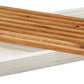 The etúHOME Bianca White Crumb Board serves as a base for a rectangular reclaimed wood kitchen tray with a slatted top and white handles.