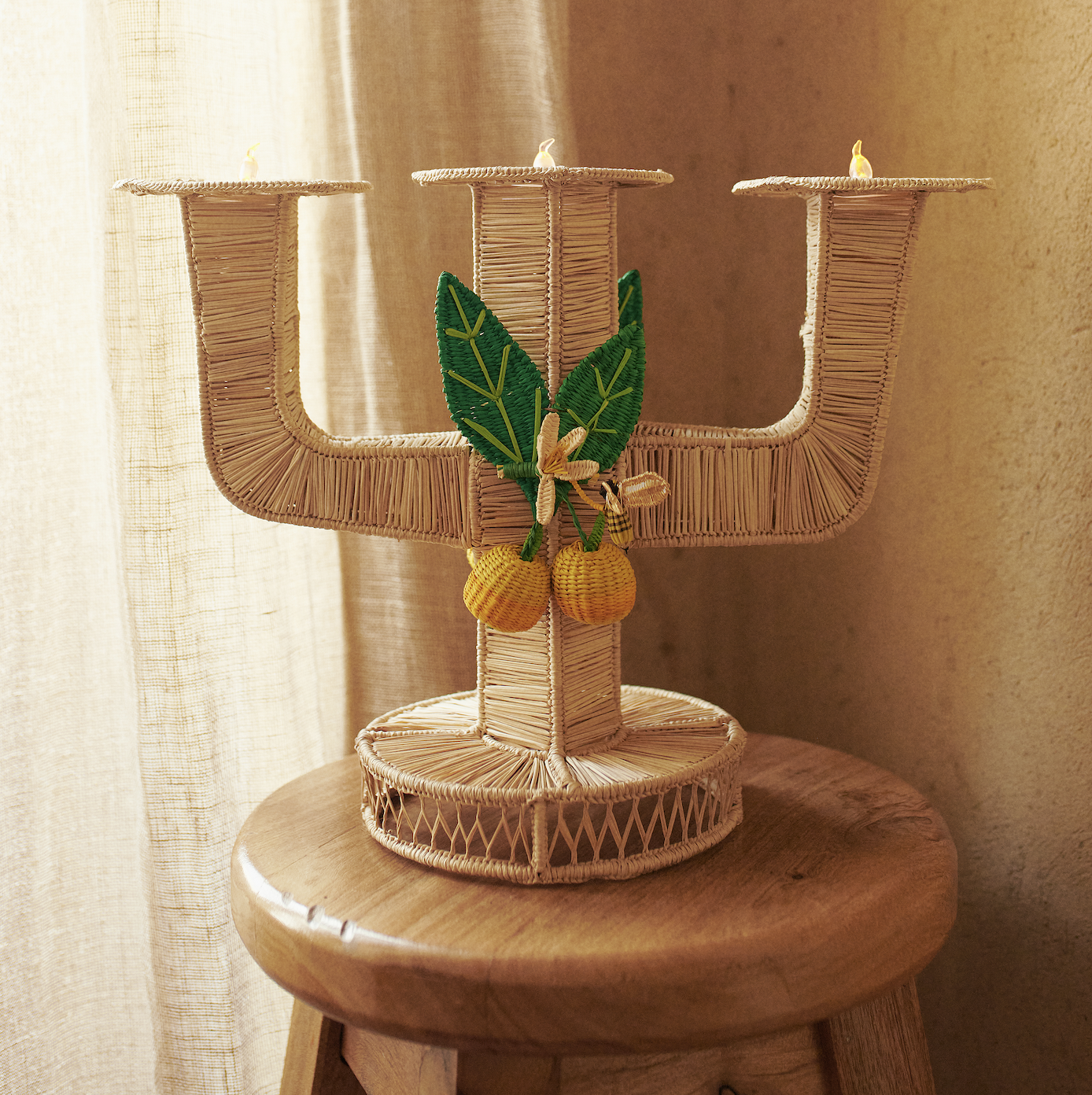 Bee On An Orange Candle Holder Raffia