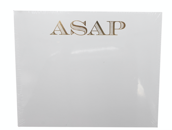 A Black Ink ASAP Large Notepad with the acronym "asap" printed in gold foil lettering at the top center.