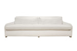 Introducing the Sophie Sofa by Verellen: a white, modern three-seater with two large seat cushions and a low, curved backrest. This bench-crafted piece promises both style and comfort with its Perennials Old Hand Blanca fabric.