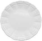 The Corail White Dinner Plate by Medard de Noblat/Devine features a scalloped, textured edge and smooth center, bringing seaside style to your table. Shown from above on a white background.