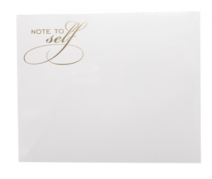 The Black Ink Note to Self Large Notepad features white cardstock with "NOTE TO self" in gold foil at the top left corner; the rest of the page is blank.