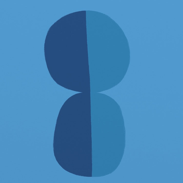 Modern 6122 by Ornis Gallery features a minimalist number eight, split vertically with contrasting blue tones on a light blue background. This geometric abstract artwork can be customized with your preferred colors.
