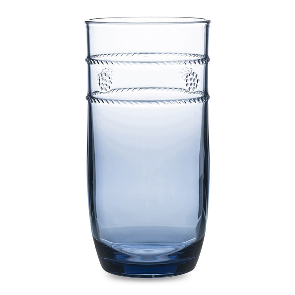 A cool, long-lasting vessel with a rope design on it, perfect for holding Juliska Isabella Acrylic Tall Beverage Glasses in Blue.