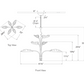 The technical drawing of the Dumaine Pierced Leaf Brass Chandelier by Visual Comfort in antiqued-burnished brass shows top and front views with dimensions. The top view features a six-arm design with E12 candelabra sockets, while the front view provides height and width measurements.