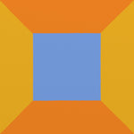 Modern 6034 by Ornis Gallery features a blue square at the center, framed by orange and yellow trapezoidal shapes for a striking geometric abstraction with custom colors.