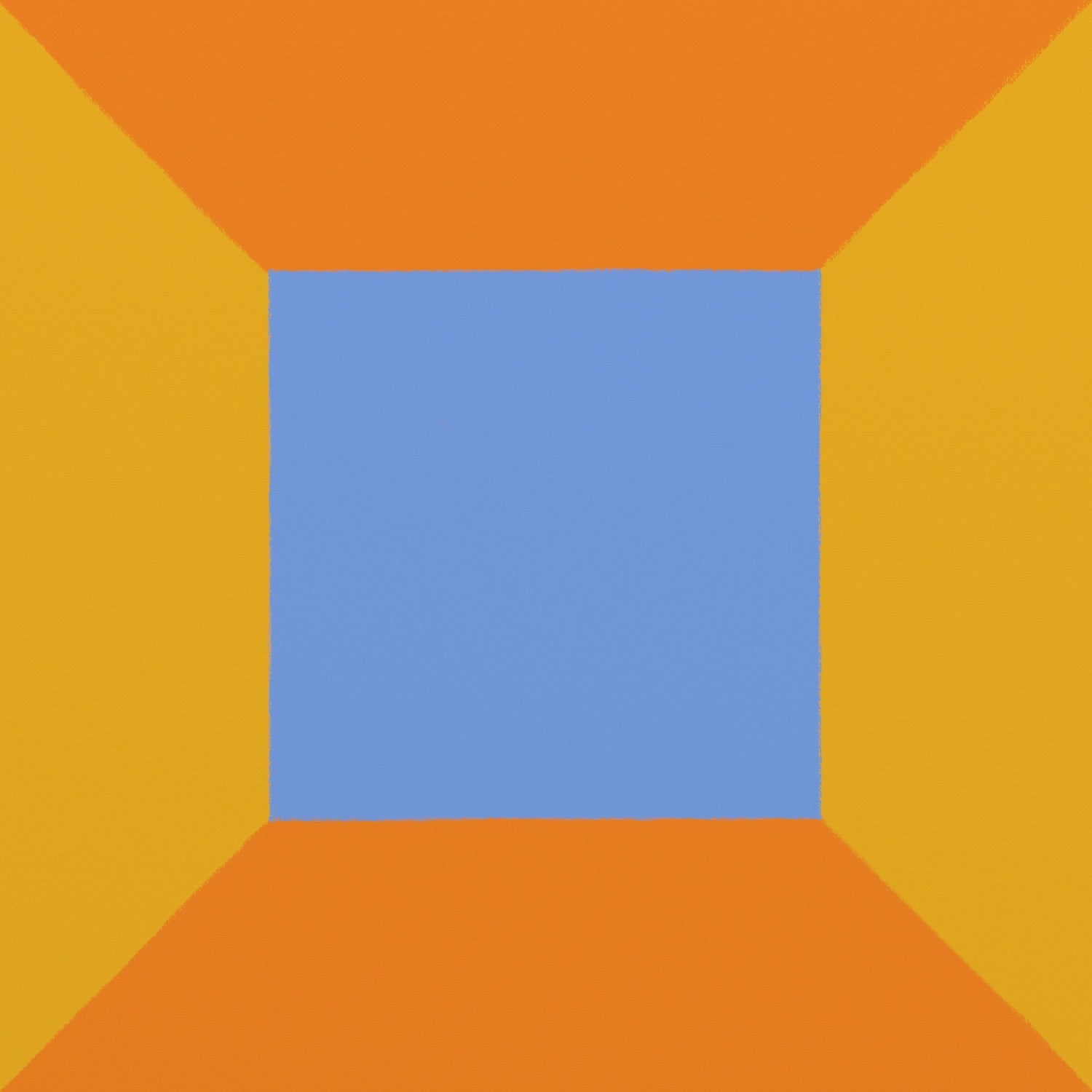 Modern 6034 by Ornis Gallery features a blue square at the center, framed by orange and yellow trapezoidal shapes for a striking geometric abstraction with custom colors.