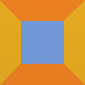 Modern 6034 by Ornis Gallery features a blue square at the center, framed by orange and yellow trapezoidal shapes for a striking geometric abstraction with custom colors.