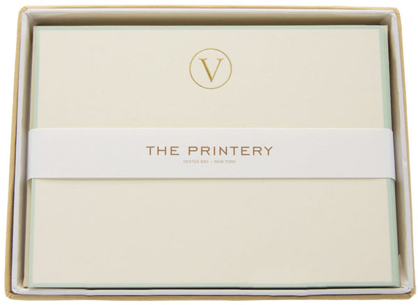 The Printery - Note Card Box Set, V-Initial Letter with Aqua Border