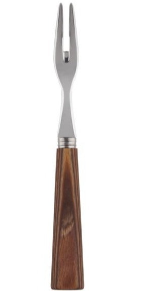 The Sabre Natural Cocktail Fork features two stainless steel prongs and a wooden handle, shown against a plain white background.