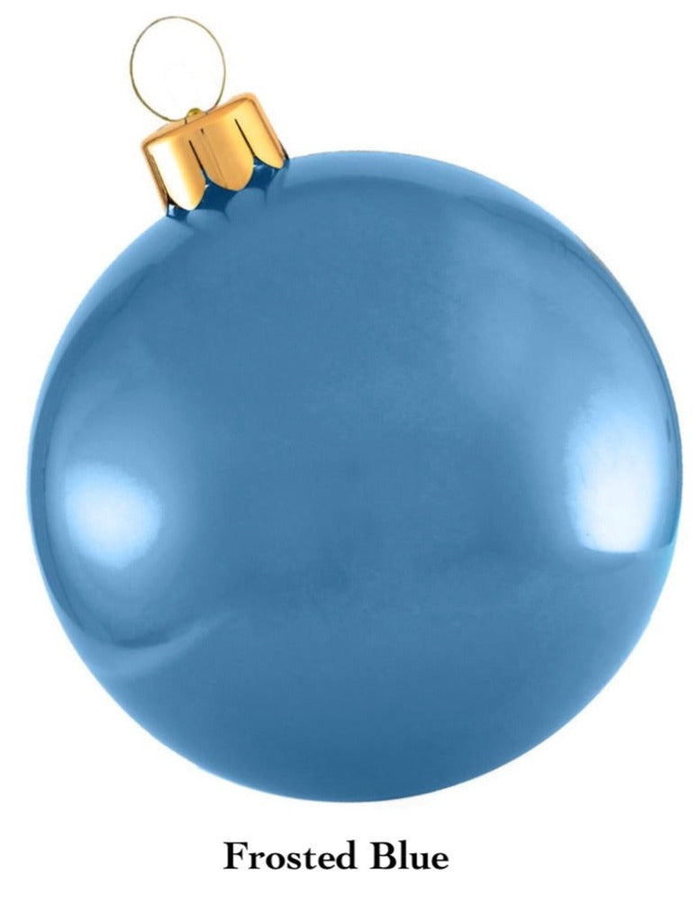 Introducing the Holiball Giant Inflatable Ornament, featuring a radiant glossy blue finish and a stunning gold cap, aptly named "Frosted Blue," this enchanting piece is an ideal addition to your holiday decor.