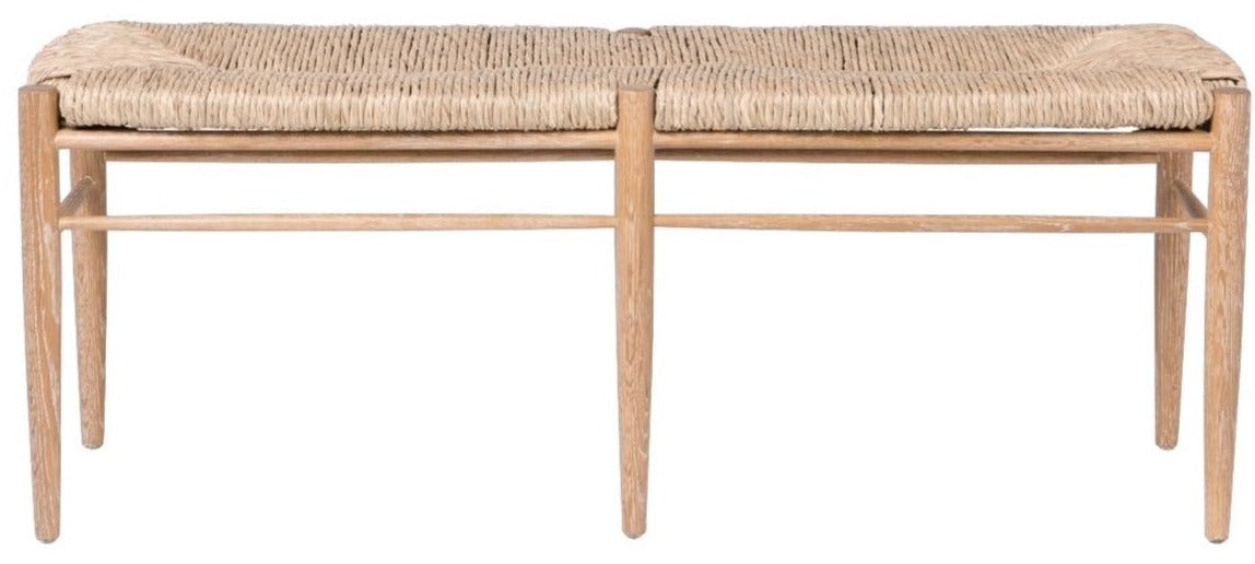 A modern Colwyn Bench, 48" with a twisted natural rush fiber seat by Made Goods.