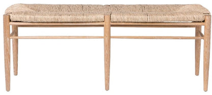 A modern Colwyn Bench, 48" with a twisted natural rush fiber seat by Made Goods.