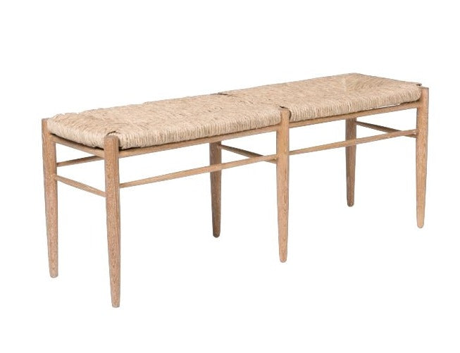 Modern Colwyn Bench, 48" with a twisted natural rush fiber seat on a white background by Made Goods.