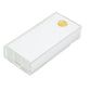 The Black Ink Skinny Lucite Notepad Holder is a high quality rectangular white box with a transparent Lucite tray outer case and a small gold shell emblem on the top right corner.