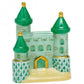 The Herend Castle figurine features green turrets, gold accents, and patterned towers on a beige base, with hand-painted details inspired by classic Herend porcelain designs.