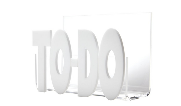 An organized Tara Wilson Designs white acrylic Tara Wilson Acrylic To Do Inbox with the word "to do" on it.