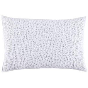 The John Robshaw Stitched Light Indigo Sham features a rectangular design with a textured, woven pattern, reminiscent of handmade coverlets, displayed against a plain background.