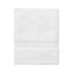 The Etoile Blanc Bath Towel by Yves Delorme is crafted from a luxurious cotton blend, features a textured band at one edge, and is shown neatly folded on a plain white background.