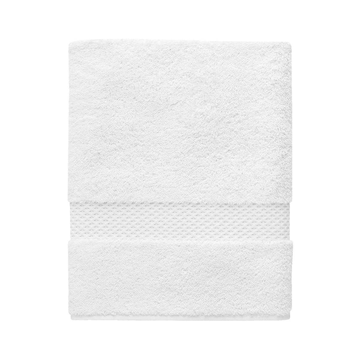 The Etoile Blanc Bath Towel by Yves Delorme is crafted from a luxurious cotton blend, features a textured band at one edge, and is shown neatly folded on a plain white background.