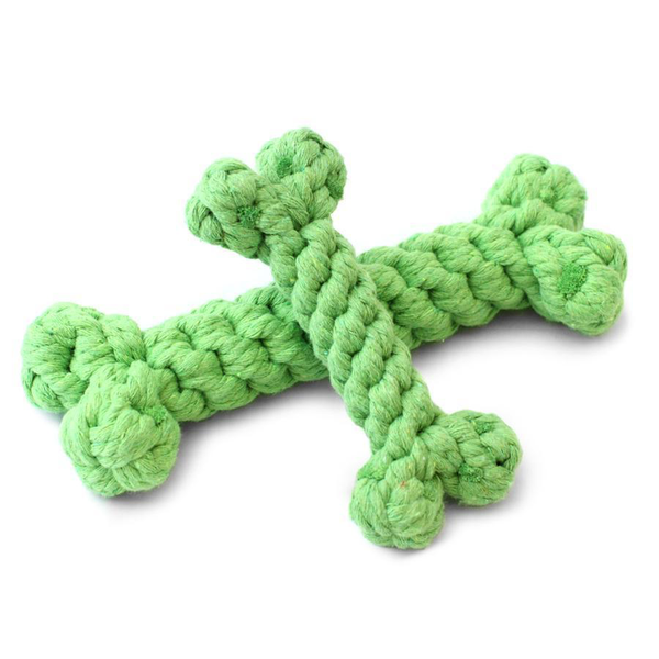 Two Harry Barker Green Bone Rope Dog Toys on a white background.