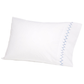 The Stitched Light Indigo Pillowcase Pair by John Robshaw features a blue embroidered zigzag on soft cotton percale, shown against a plain white background.
