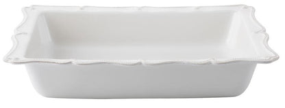 The Juliska Berry & Thread Whitewash 17.5" Rectangular Baker features scalloped edges and a ceramic stoneware design—ideal for preparing oversized holiday recipes.