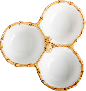 Three Juliska Classic Bamboo Cocktail Triple Servers with bamboo handles on a white background.
