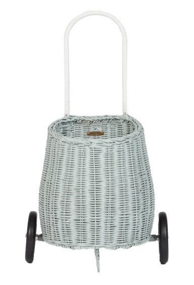 A wheeled blue Luggy Basket on a white background for kids by Olli Ella.