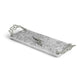 The Michael Aram Ocean Reef Small Cheese Board features a rectangular marble design, two ornate stainless steel handles, and includes a silver knife on top, inspired by the elegance of Ocean Reef.