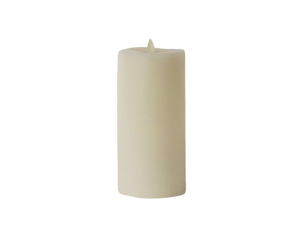 A single, Napa Home & Garden Moving Flame Pillar LED Candle, 4" X 8.5", isolated on a white background.