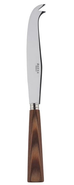 The Sabre Natural Wood Large Cheese Knife features a wooden handle and stainless steel forked tip blade, perfect for serving cheese elegantly.